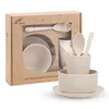 Plates 6 Tableware Set Wheat Straw Cutlery Dinnerware Eco Friendly Unbreakable Dishes Camping Of