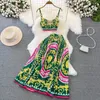 Vestidos de trabalho JAMERARY Marca Runway Verão Barroco Duas Peças Set Mulheres Boho Floral Impressão Cup Acolchoado Botão Dourado Crop Tops Long Saia Ternos