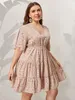 Robes grande taille taille rose Midi Dres imprimé fleuri volants manches été automne décontracté surdimensionné 4XL élégant ample 230426