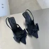 Sapatos de vestido vintage sandálias de salto alto mulheres doce arco nó apontado raso notch back cinta fina elegante estilo único sapato