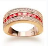 Full Diamond Sapphire Square Diamond Ring European Gold Gold Gold Rhinestone Unisex Ornament