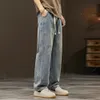 Men's Jeans Elastic loose straight jeans men's wide legged denim pants casual trousers Korean style Sportswear clothing jeans men pants 231124