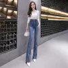 Jeans pour femmes évasés pour femmes doux maigre patchwork bootcut denim pantalon femme mode pantalon extensible dames 2023 bleu 231127