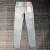 Lila jeans för staplade män blixtlås Flyg klassiska brevbyxor denim streetwear casual sweatpants stora pojke jeans slim-fit high stretch jean 28-38