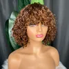 Glamorous Pixie Cut Curly Bob Regular Bang Wig P4/27 100% Remy Raw Human Hair Deep Wave Brazilian Indian For Black Women