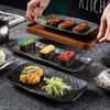 ディナーウェアセットサービングプレートブラックディナープレートスレートボード装飾セラミック寿司前菜