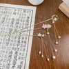 Hair Clips Chinese Style Hanfu Flower Jade Leaf Imitation Pearl Tassel Stick Exquisite Metal Pin Ancient Headwear