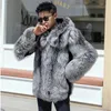 Mężczyzn Fur Faux Model 2023 Winter Warm z kapturem mody Men Mink zintegrowany płaszcz Srebrny Przytulna kurtka 231127