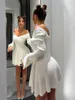 Vestidos casuales Elegante acanalado Punto A-Line Mini vestido Moda Club Trajes para mujeres Jersey V Cuello Suéter Otoño 2023