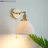 Wall Lamps IWHD Pull Chain Switch LED Wall Light Fixtures Bedroom Living Room Bathroom Mirror Beside Lamp Copper Ceramic Wall Sconce Q231127