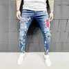 Jeans pour hommes mode hommes Slim Stretch Skinny Patchwork couleur bleu Jean déchiré hommes Streetwear Y2K Denim Punk pantalon pantalons Hombre