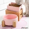 Bol en céramique pour chien, 5 couleurs, avec support en bambou, bouledogue français, distributeur de nourriture pour chat, récipient de luxe nordique rose, fournitures pour animaux de compagnie