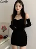 Casual Dresses Strapless Women Mini Black Sexy Sheath Elegant Ins Chic Minimalist Y2k Sweet Girls Young Party Bodycon Vestidos Mujer