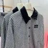 Miao Academy style thousand bird plaid wool velvet collar jacket for women's coat loose top+A-line pleated half skirt set