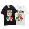 Bear cartoon printed T-shirt loose casual cute design new High street trend boys and girls summer crew-neck short sleeves Neck Short Sleeve Cotton Breathable