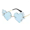 Solglasögon Pearl Heart Shape Women Personlig Steakpunk Rimless Sun Glasögon för kvinnliga vintage Mirror Shades UV400