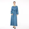 エスニック衣類プレーンアバヤプラスサイズサテングリーンイスラム教徒モロッコのカフタン高品質のドバイドレスEidラマダンイスラム教の女性向け