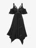 Robes grande taille ROSEAGL gothique noir PU cuir sangle anneaux froid épaule robe été asymétrique cheville longueur Vestidos