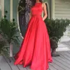 Party Dresses Satin Evening For Wedding O Neck Beading Long Formal Prom Elegant A-Line Plus Size Dress Pocket