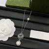 Pearl Empty Pendant Enamel Necklace Earring for Womens Vintage Dropped Letter Coin Ring Luxury Temperament Versatile Collar Chain Jewelry Supply Gifts CGS19 -21