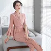 Damen Zweiteiler Hose Eleganter Anzug Split Dreiviertelärmel mit Gürtel Blazer Mantel und Bleistift Modeteile Set 4XL 231127