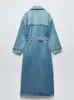 Kurtki dla kobiet RR x Long Denim Trench Coats for Women Pas na talii Slim Jean Ladie