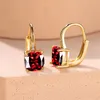 Brincos de costas fêmeas de luxo clipe de cor de ouro verde vermelho para mulheres Charme quadrado Cristal Zircon Casamento