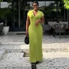 Vêtements ethniques Longue robe africaine Femmes manches courtes Longueur de la cheville Robes 2023 Mode Solide Tricoté Côtelé Élégant Streetwear Maxi