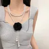 Ceintures femmes chaîne de taille avec fleur de camélia perle femme ceinture accrocheur corps Long collier dame bijoux