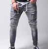 Men's Side Striped Ripped Jean Mens Fashion Denim Long Pencil Pants Clothes Male Black High Street Slim Biker Jeans Panelled Hip HOP Trousers