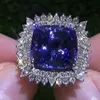 結婚指輪Huitan Blue CZ Ring for Evening Party気質エレガントな女性の誕生日素敵なギフトママステートメントジュエリー231124