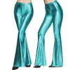 Calça feminina mulher flare calça flare laser Metallic WetLook Ruffle Wide Leg Retro Club Skinny Bell Bottoms