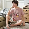 Mäns Sleepwear Summer Cartoon Mens Pyjamas Casual Tops Lattice Shorts Set Pyjamas Stripe Boys Panda Pijamas Male Home Clothes Suits