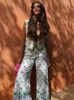 Женские брюки, модные хлопковые льняные брюки с цветочным принтом для женщин Y2K, широкие длинные брюки с высокой талией, женские дышащие шикарные прямые брюки