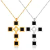 Pendant Necklaces FYSARA Cross Stainless Steel Balck Enamel Chain Short Necklace For Women Christian Prayer Jewelry Gold Color