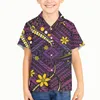 Mäns casual skjortor pojke barn polynesiska tribal pohnpei totem tatuering tryck pojkar korta ärmar topp boutique-knapp ner t-shirts barn tee