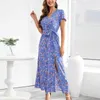 Robes de soirée Sexy col en v robe pays Floral pétale manches à lacets irrégulière à volants jupe décontracté vacances doux Style Vestidos