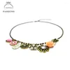 Chaînes Vintage Antique Laiton Fleur Déclaration Collier Coloré Imitation Perle Collier Pour Cadeau Bijoux Femmes Chandail Chaîne