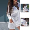 Tracksuits voor dames Casual Tweede stuk set Turndown Collar Eyelet Solid Color Ladies Pak Lage Sleeve Lace Top Shorts Outfits voor uitgaan 230427