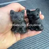Sweet Little Natural Black Obsidian Fox Totem Gifts Adorable UV Reactive Flame Stone Yooperlite Crystal Animal Sculpture Carving Home Office Desk Table Ornament