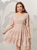 Plus storlek klänningar storlek rosa midi dres blommor tryck ruffles ärm sommaren hösten casual överdimensionerad 4xl elegant lös 230426