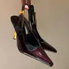 23SS Office Cuir verni Bout pointu Slingback Robe Chaussures sandales semelle extérieure en cuir 10 cm Escarpins à talons aiguilles Chaussures de soirée de luxe pour femmes