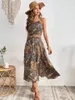 Casual Dresses 2-Piece Back Lace Up Top Hanger Print Dress Set Summer 2023