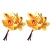 Flores decorativas 2 piezas Tallos de orquídeas de imitación Accesorios para el hogar Cymbidium Simulación Decoraciones de flores Ramo de seda de dama de honor artificial
