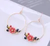 Boucles d'oreilles pendantes couleur or, grand pendentif rond en émail fleur, accessoires pour femmes, vente en gros, bijoux cadeau