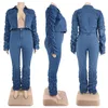 Women's Plus Size Tracksuits 2023 Spring Women Set Long Sleeve Denim Jacket and Stacked Pant Fashion Two Piece Jean Sets Sexy Lady Outfit Wholesale 230426