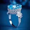 Klusterringar utsökta eleganta 12 Aquamarine Gemstone Engagement for Women Wedding Anniversary Birthday Party Ring Presents