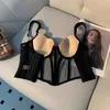 Réservoirs pour femmes Sexy Chic maille arête de poisson Camisole vêtements intérieurs extérieur Corset haut court taille serré soutien-gorge blanc noir