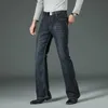 Jeans pour femmes Hommes évasés Boot Cut Jambe Mâle Designer Classique Denim Taille Haute Stretch Lâche Bleu Foncé 231127