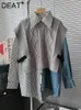 Damskie bluzki kobiety 2 szt. Zestaw PU Burekle Kamizelka szalona Kamizel Cardigan Stripes Asymetryczne splicowana koszulka dżinsowa garnitury 2023 Jesienna moda
